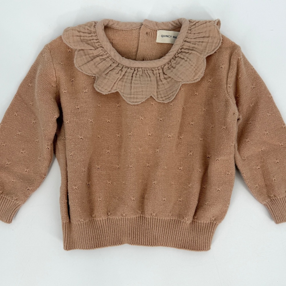 Quincy Mae‎ Petal Collar Knit Sweater 6-12 Months 100% Organic Cotton